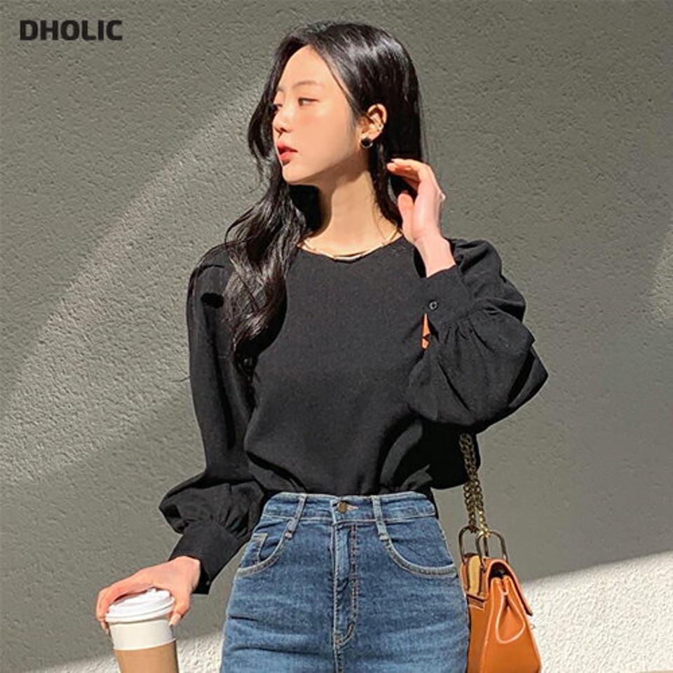 ラウンドパフブラウス・全3色・t63050 レディース 【bl】韓国ファッション トップス ブラウス 長袖 ラウンドネック パフスリーブ カフス 大人 上品 フリル 無地 ベーシック シンプル フェミニン 体型カバー ガーリー カジュアル 秋 冬