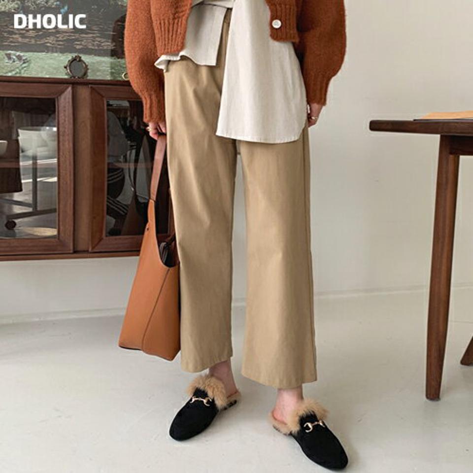 コットンワイドパンツ・全5色・t00209 レディース 【pt】 ボトムス ロング ロングパンツ コットン ワイド ストレート 楽ちん カジュアル 着痩せ 長足 春 秋 冬 韓国ファッション ハイホリHIHOLLI