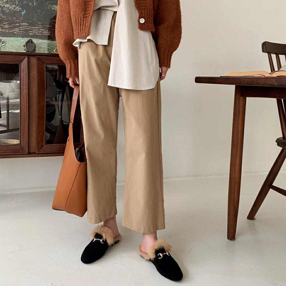 コットンワイドパンツ・全5色・t00209 レディース 【pt】 ボトムス ロング ロングパンツ コットン ワイド ストレート 楽ちん カジュアル 着痩せ 長足 春 秋 冬 韓国ファッション ハイホリHIHOLLI