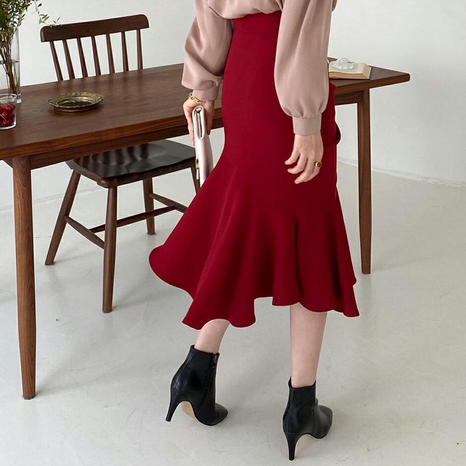 ピンタックマーメイドスカート・全3色・b00202 レディース 【sk】 ボトムス スカート ロング ロングスカート マーメイド フレア ピンタック Aライン カジュアル スリム 細身 秋 冬 韓国ファッション ハイホリHIHOLLI