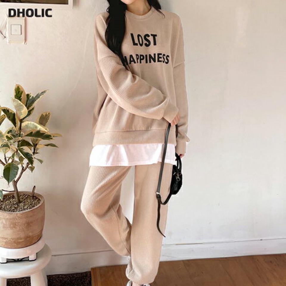 レイヤード風スウェット&ジョガーパンツSET・全3色・t01207 レディース 【pt】韓国ファッション ボトムス パンツ スウェット セット ロング ロングパンツ 長袖 ジョガーパンツ レイヤード風 ロング丈 着痩せ 体型カバー シンプル 秋 冬 NIJU