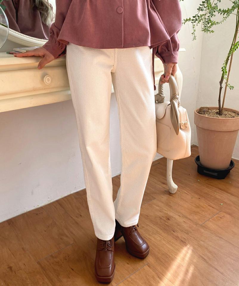 マスクストラップ付ストレートコーデュロイパンツ・全3色・t01225 レディース 【pt】韓国ファッション ボトムス パンツ ロング ロングパンツ コーデュロイパンツ ストレート ロング丈 足長 細身 着痩せ 体型カバー 無地 ハイウエスト 秋 冬 NIJU