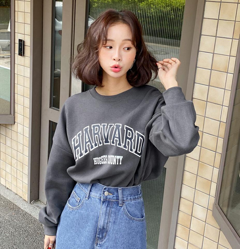 HARVARDレタリングスウェット・全5色・b65274 レディース 【tops】韓国ファッション トップス スウェット 大人 長袖 ラウンドネック ロゴ レタリング シンプル カジュアル 大きいサイズ ルーズ 体型カーバー デイリー 秋 冬