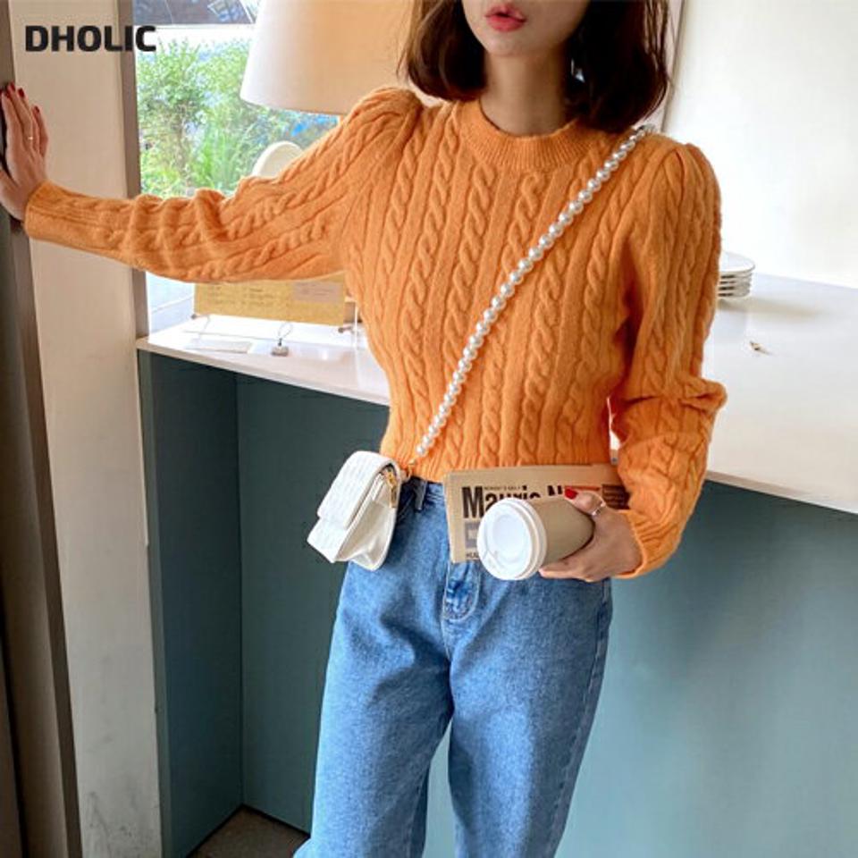 即日配送 ビビッドケーブル編みニット・全5色・t65289 レディース 【tops】韓国ファッション トップス ニット 大人 長袖 ラウンドネック ビビッドカラー ケーブル編み シンプル カラーニット カジュアル 体型カバー フェミニン 上品 秋 冬