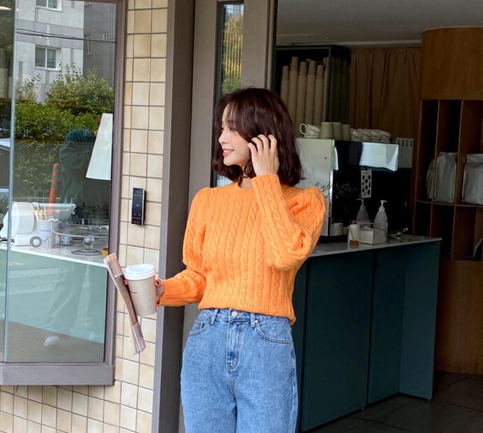 即日配送 ビビッドケーブル編みニット・全5色・t65289 レディース 【tops】韓国ファッション トップス ニット 大人 長袖 ラウンドネック ビビッドカラー ケーブル編み シンプル カラーニット カジュアル 体型カバー フェミニン 上品 秋 冬