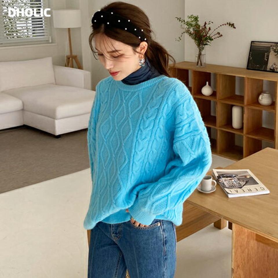 アルパカ混ツイストオーバーニット・全5色・t00193 レディース 【tops】 トップス ニット 長袖 アルパカ ツイスト オーバーサイズ ラウンドネック カジュアル 体型カバー ルーズ ゆったり 秋 冬 韓国ファッション ハイホリHIHOLLI