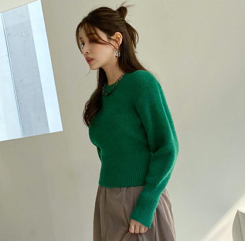 【只今10%OFF】パフスリーブニット・全3色・t00189 レディース 【tops】 トップス ニット 長袖 パフスリーブ クロップド リブ ハーフネック カジュアル 体型カバー ルーズ ゆったり 秋 冬 韓国ファッション ハイホリHIHOLLI【ニットセール】