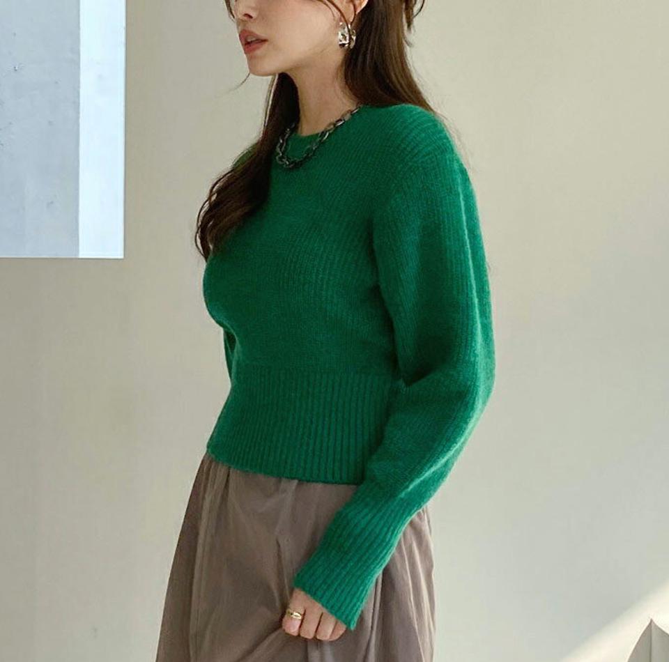 【只今10%OFF】パフスリーブニット・全3色・t00189 レディース 【tops】 トップス ニット 長袖 パフスリーブ クロップド リブ ハーフネック カジュアル 体型カバー ルーズ ゆったり 秋 冬 韓国ファッション ハイホリHIHOLLI【ニットセール】