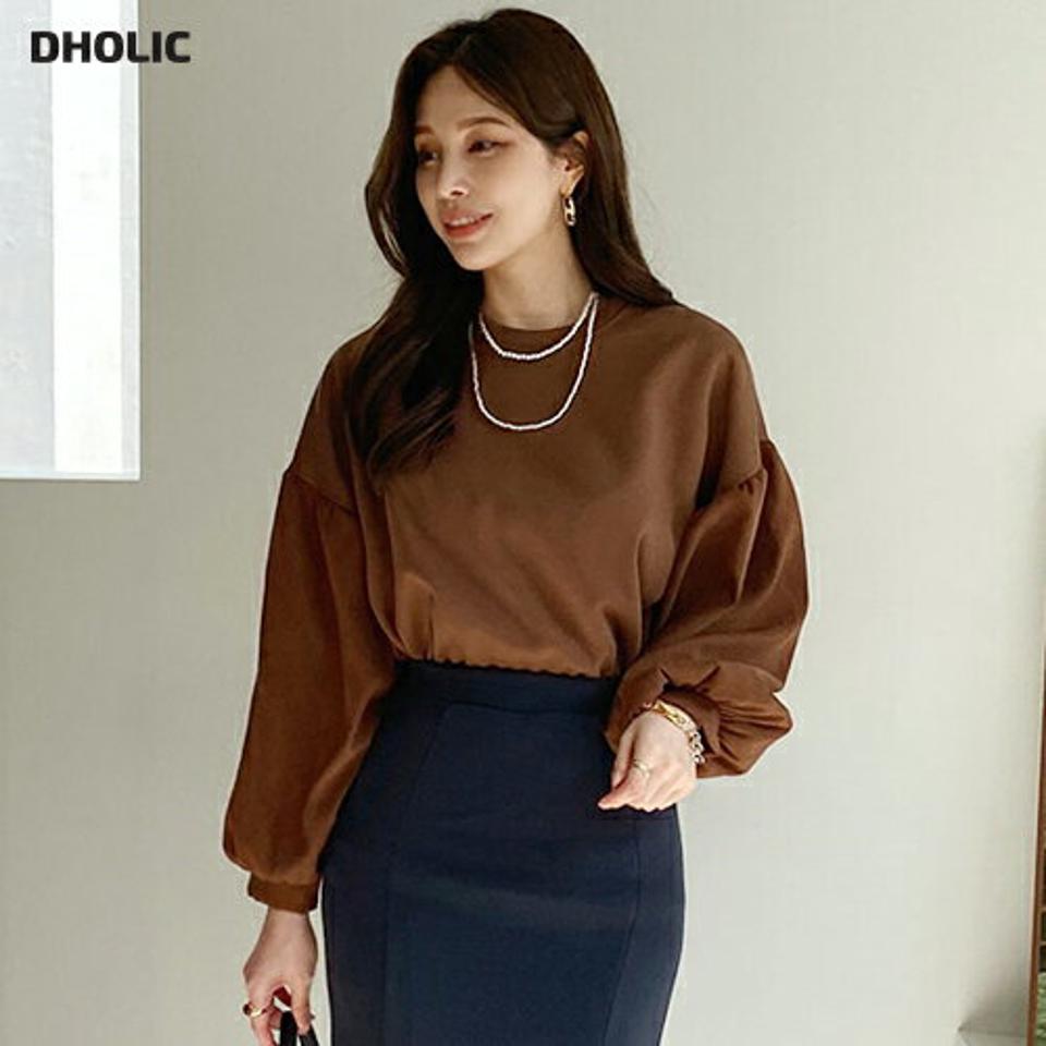 裏起毛パフシフォンスリーブTシャツ・全4色・b00185 レディース 【tops】 トップス Tシャツ 長袖 ラウンドネック 裏起毛 異素材 パフスリーブ シフォン スリム ルーズ 上品 カジュアル 体型カバー 春 秋 冬 韓国ファッション ハイホリHIHOLLI