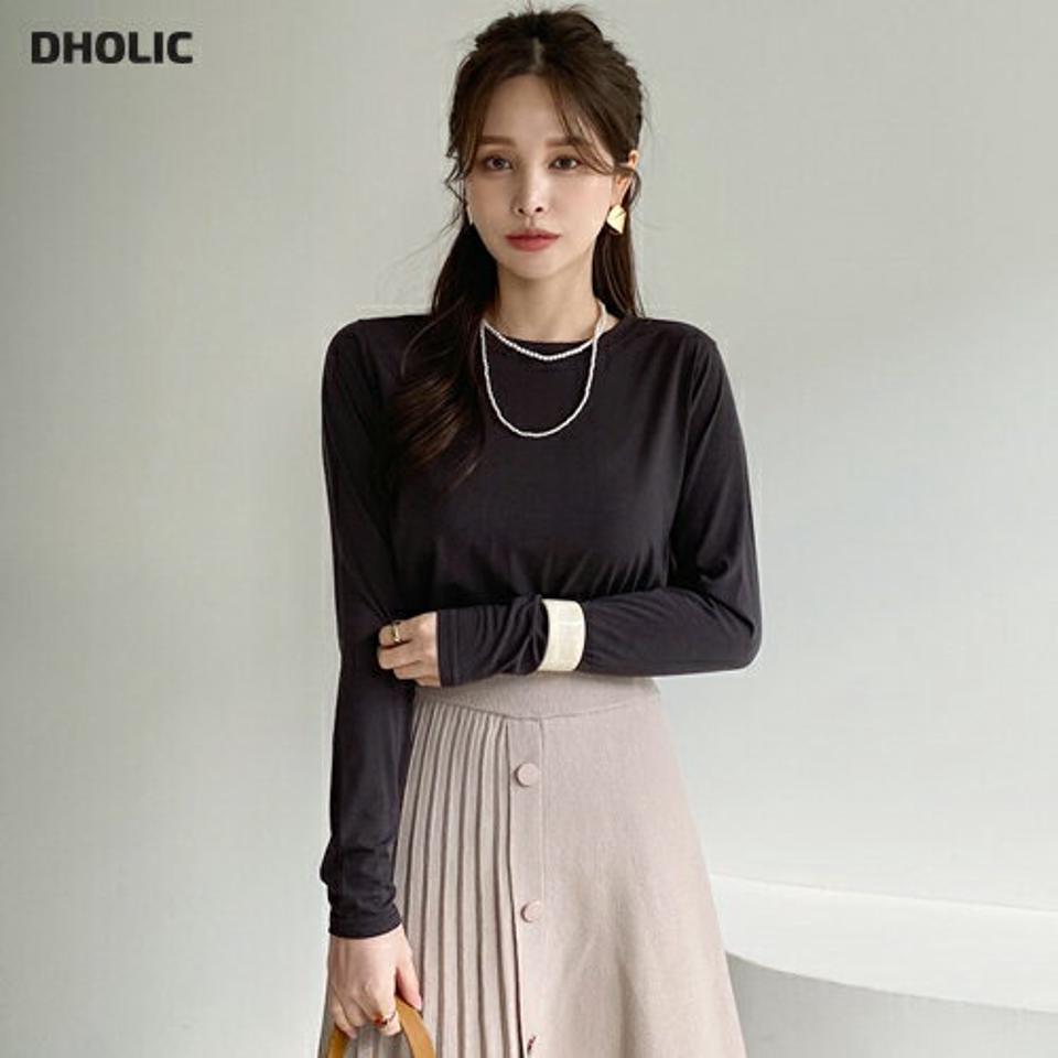 ラウンド長袖Tシャツ・全7色・b00184 レディース 【tops】 トップス Tシャツ 長袖 ラウンドネック ベーシック スリム フィット 上品 カジュアル 体型カバー 春 秋 冬 韓国ファッション ハイホリHIHOLLI