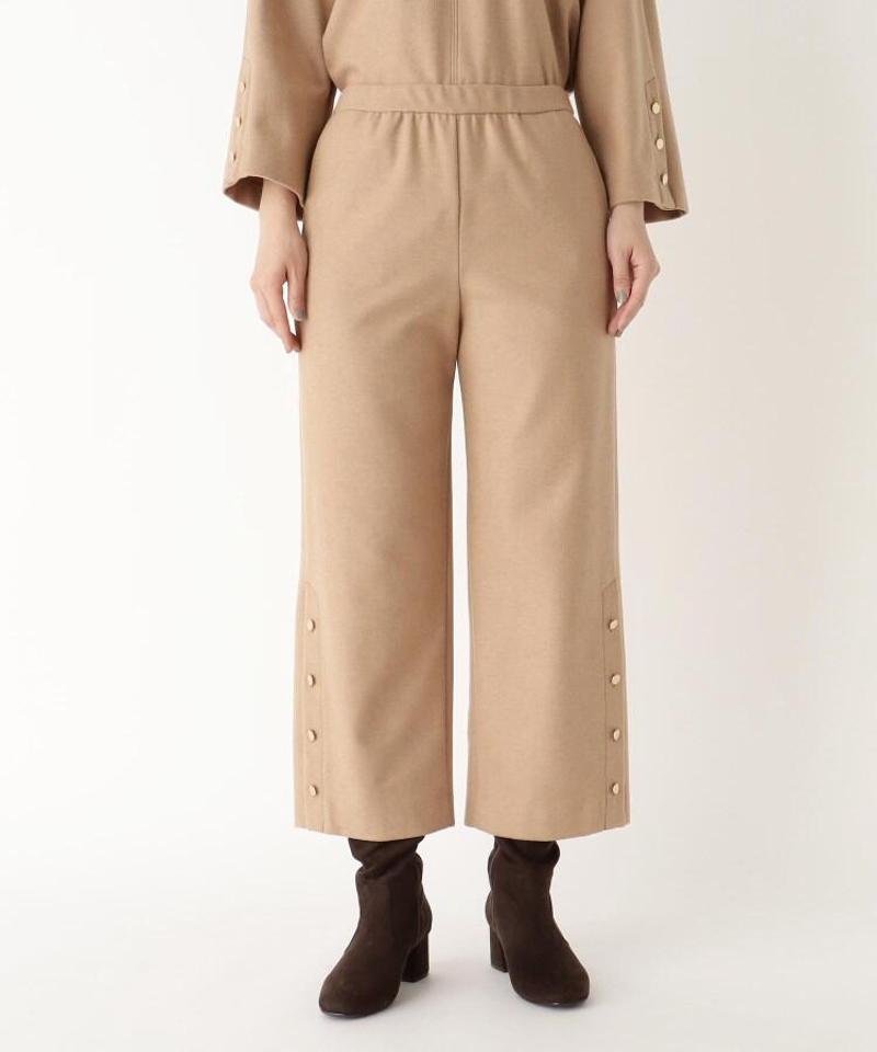 「Lサイズ」ウール混フェイクボタンセミワイドパンツ