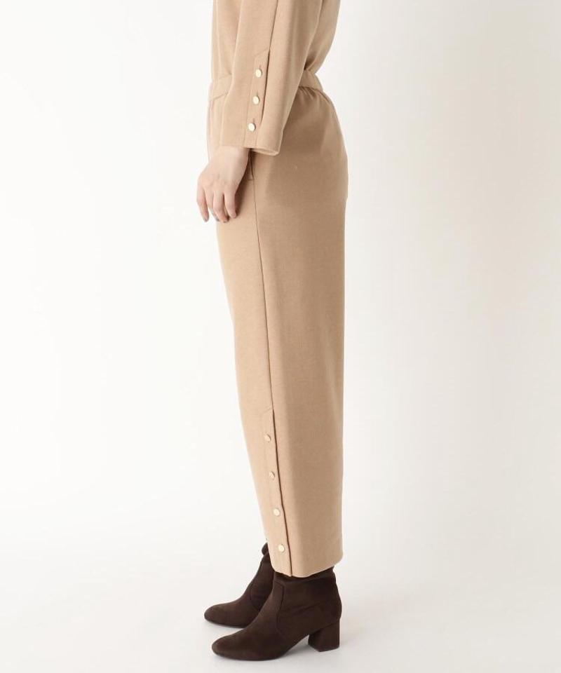 「Lサイズ」ウール混フェイクボタンセミワイドパンツ