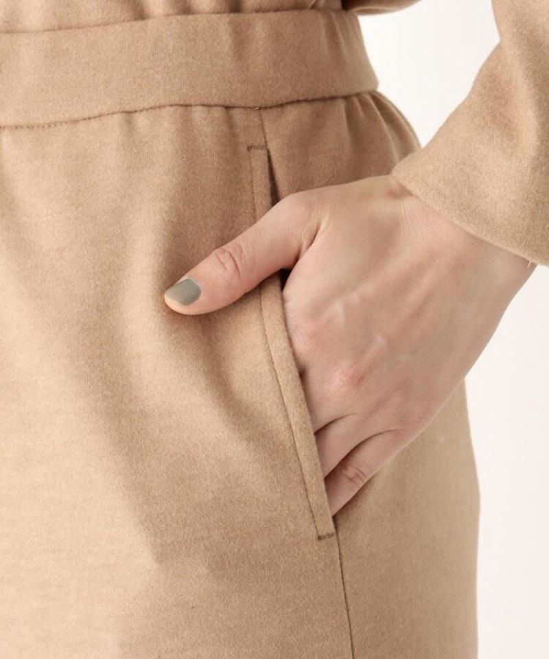 「Lサイズ」ウール混フェイクボタンセミワイドパンツ
