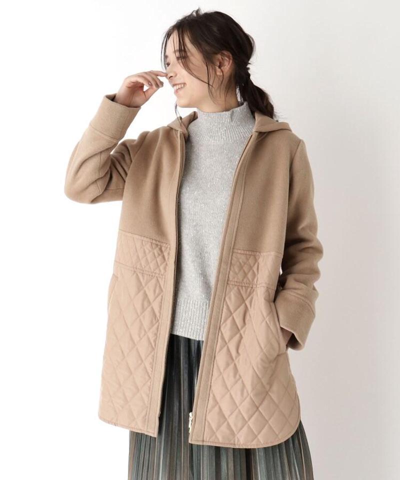 「Lサイズ」ウール混中綿キルトフーデッドコート