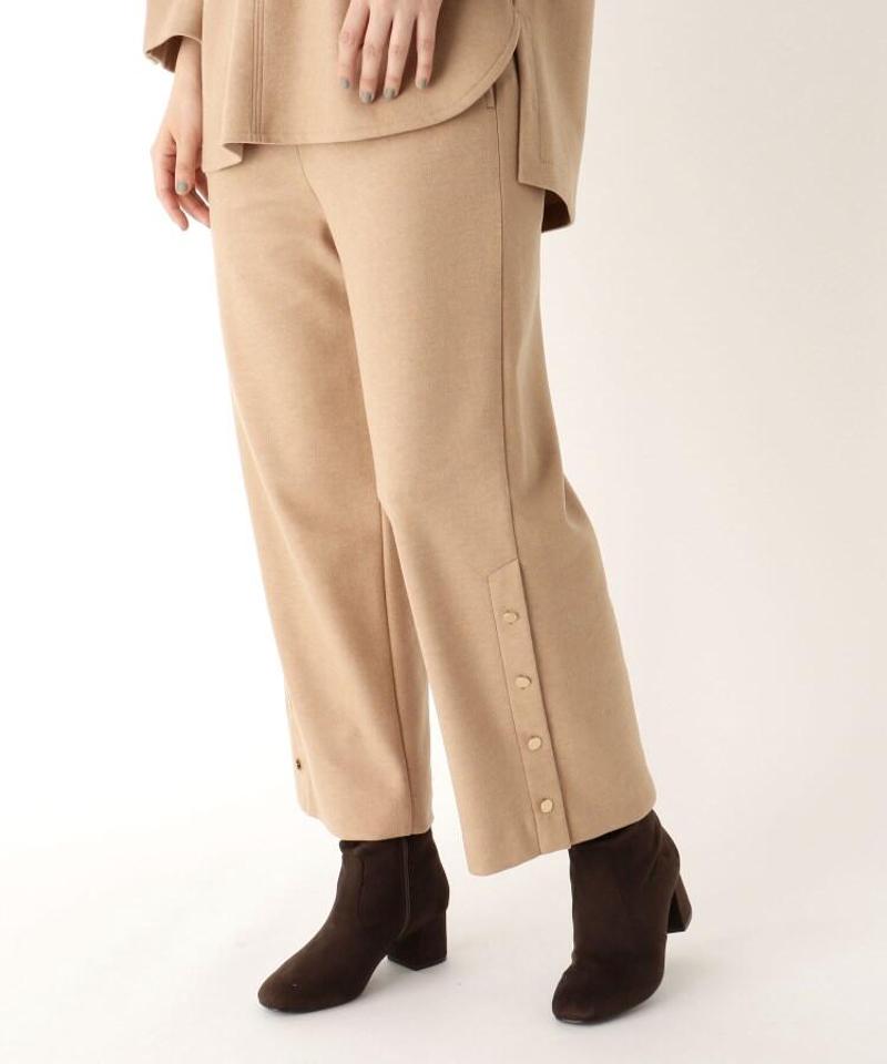 ウール混フェイクボタンセミワイドパンツ