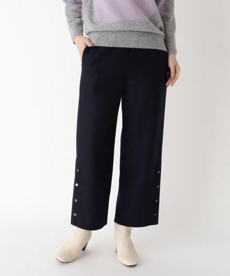 ウール混フェイクボタンセミワイドパンツ