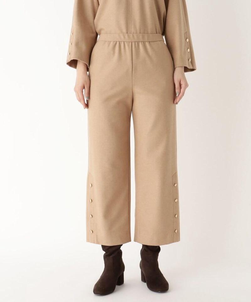 ウール混フェイクボタンセミワイドパンツ
