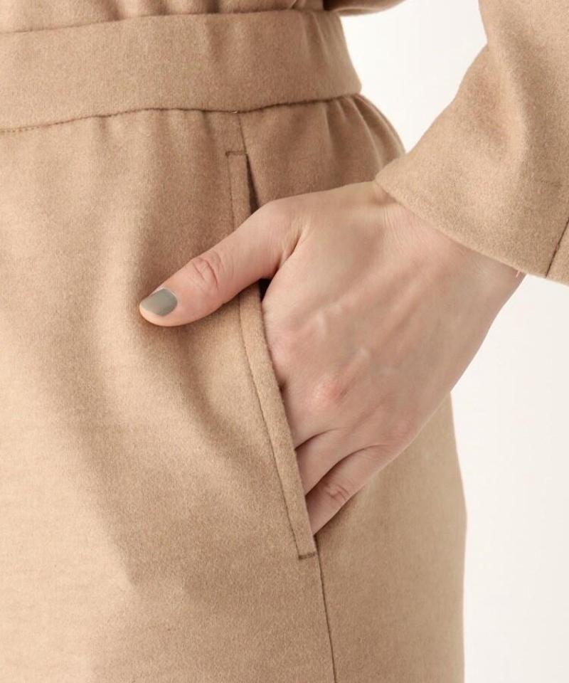 ウール混フェイクボタンセミワイドパンツ