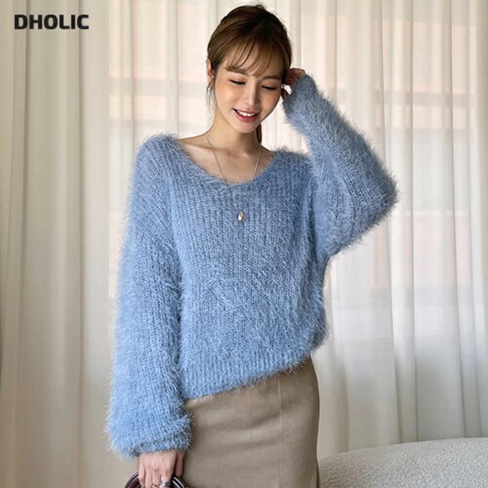 即日配送 ファータッチVネックルーズニット・全6色・t70817 レディース 【tops】トップス ニット 長袖 Vネック ファータッチ 柔らかい 単色 カラーニット シンプル カジュアル かわいい ラフ 秋 冬 韓国ファッション ハイホリHIHOLLI