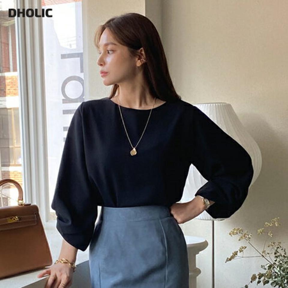 即日配送 タックバルーンスリーブブラウス・全4色・t70821 レディース 【bl】トップス ブラウス 七分丈 七分袖 長袖 バルーンスリーブ タック 単色 無地 シンプル フェミニン オフィスカジュアル きれいめ 秋 冬 韓国ファッション ハイホリHIHOLLI