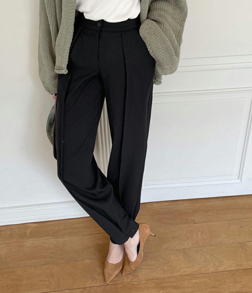 2WAY裏起毛スラックスパンツ・全2色・t70840 レディース 【pt】パンツ スラックス ロングパンツ ズボン 裏起毛 単色 無地 シンプル 大人 テーパードパンツ ストレーとパンツ 冬 韓国ファッション ハイホリHIHOLLI