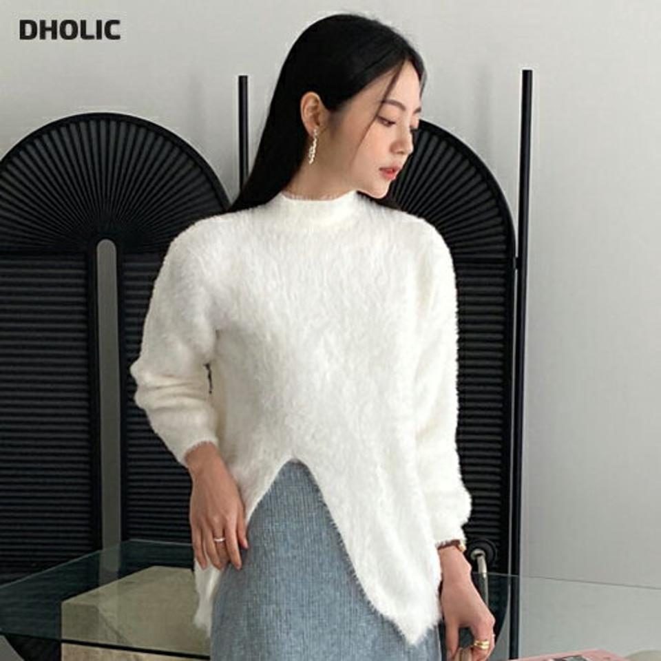 ウール混スリットソフトニット・全3色・b66138 レディース 【tops】韓国ファッション トップス ニット 年上 大人 長袖 ハーフネック ウール混 スリット 無地 シンプル カジュアル 細身 フェミニン 上品 インしない ふわふわ もこもこ クリスマス 秋 冬