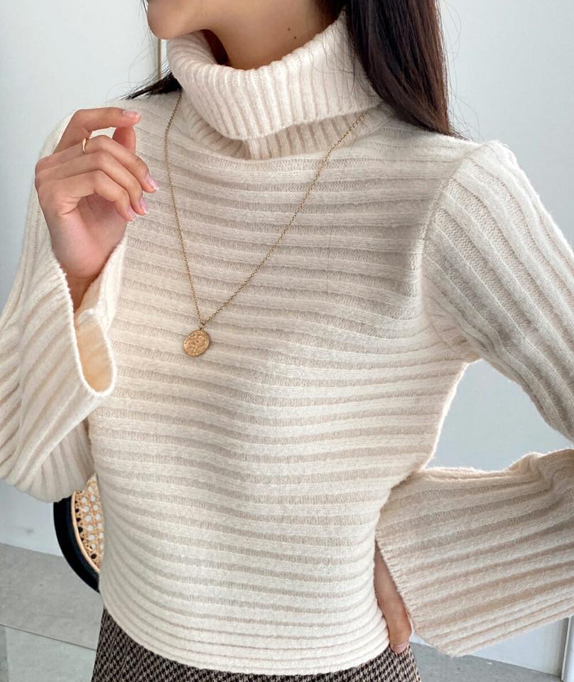 リブクロップドタールネックニット・全6色・t66139 レディース 【tops】韓国ファッション トップス ニット 年上 大人 長袖 タールネック リブ クロップド丈 無地 シンプル カジュアル 細身 フェミニン 上品 ガーリー 秋 冬