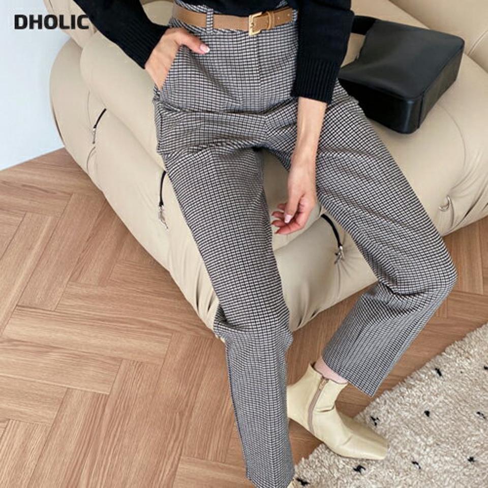 裏起毛チェックスラックスパンツ・全2色・t66160 レディース 【pt】韓国ファッション ボトムス ロング ロングパンツ スラックスパンツ スラックス 裏起毛 チェック スリム ロング丈 シンプル 体型カバー 足長 美脚 秋 冬