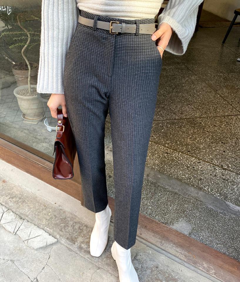 裏起毛チェックスラックスパンツ・全2色・t66160 レディース 【pt】韓国ファッション ボトムス ロング ロングパンツ スラックスパンツ スラックス 裏起毛 チェック スリム ロング丈 シンプル 体型カバー 足長 美脚 秋 冬