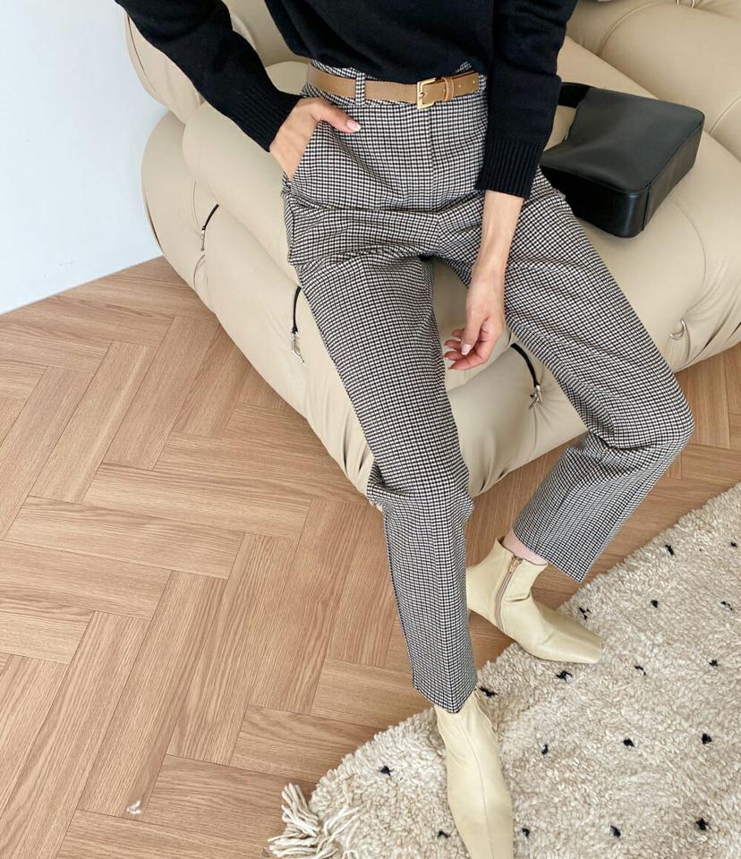 裏起毛チェックスラックスパンツ・全2色・t66160 レディース 【pt】韓国ファッション ボトムス ロング ロングパンツ スラックスパンツ スラックス 裏起毛 チェック スリム ロング丈 シンプル 体型カバー 足長 美脚 秋 冬