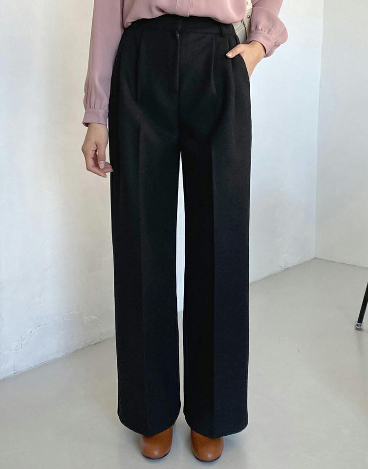 裏起毛タックスラックスパンツ・全2色・t01276 レディース 【pt】韓国ファッション ボトムス パンツ ロング 裏起毛 ワイド スラックス ルーズ ゆったり スリム 美脚 10分丈 十分丈 カジュアル デイリー 秋 冬 NIJU