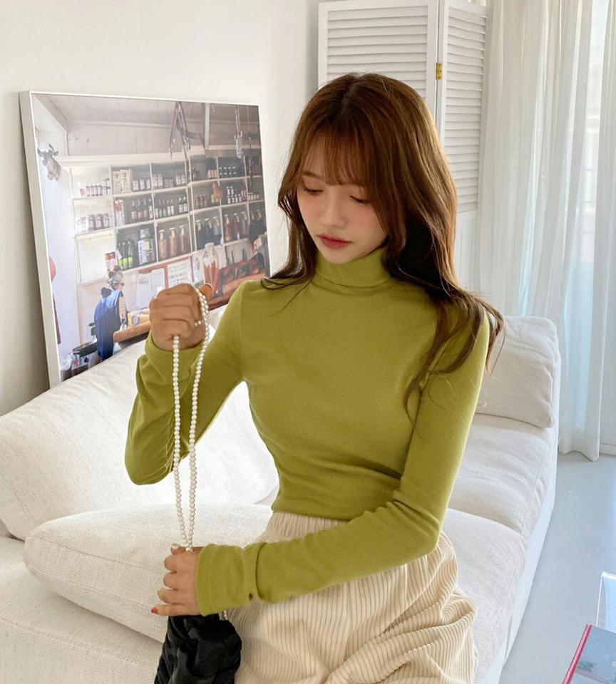 タートルネッククロップドTシャツ・全5色・t01288 レディース 【tops】韓国ファッション トップス Tシャツ 長袖 タートルネック クロップド ソフト ベーシック スリム 体型カバー 細身 デイリー カジュアル 秋 冬 NIJU