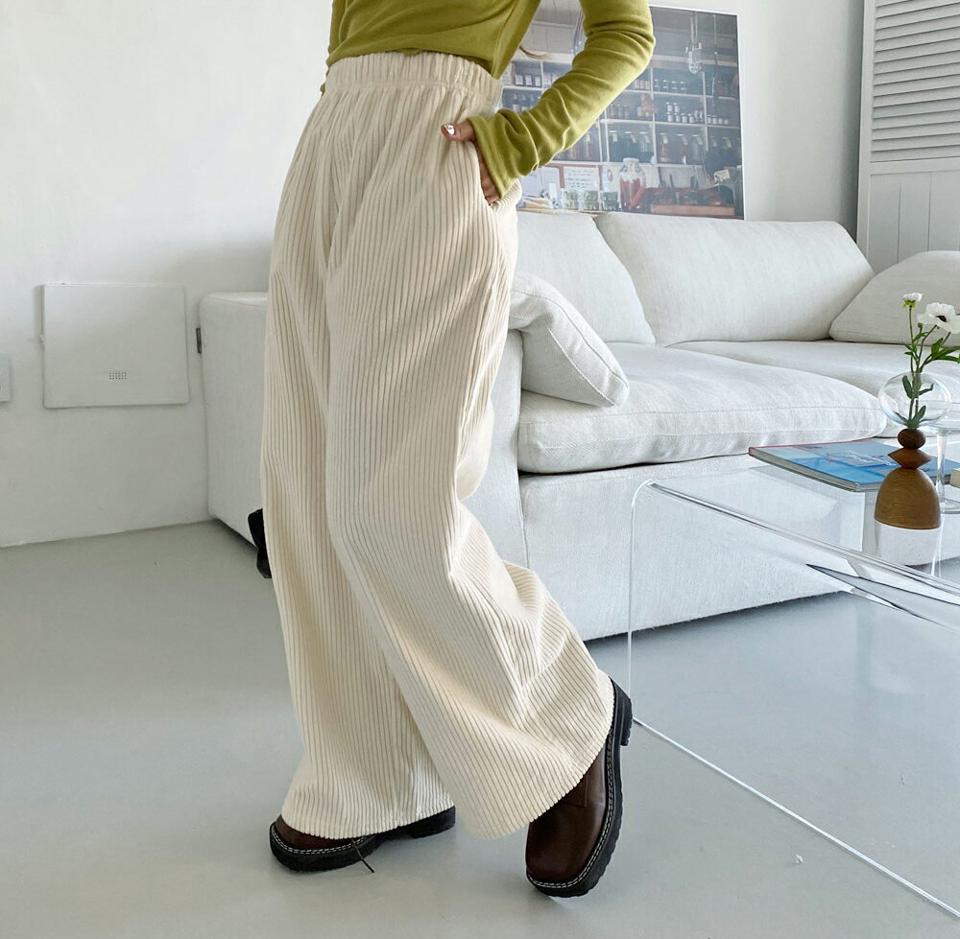 コーデュロイワイドパンツ・全4色・t01279 レディース 【pt】韓国ファッション ボトムス パンツ ロング コーデュロイ ワイド ルーズ ゆったり スリム 体型カバー 美脚 10分丈 十分丈 カジュアル デイリー 秋 冬 NIJU