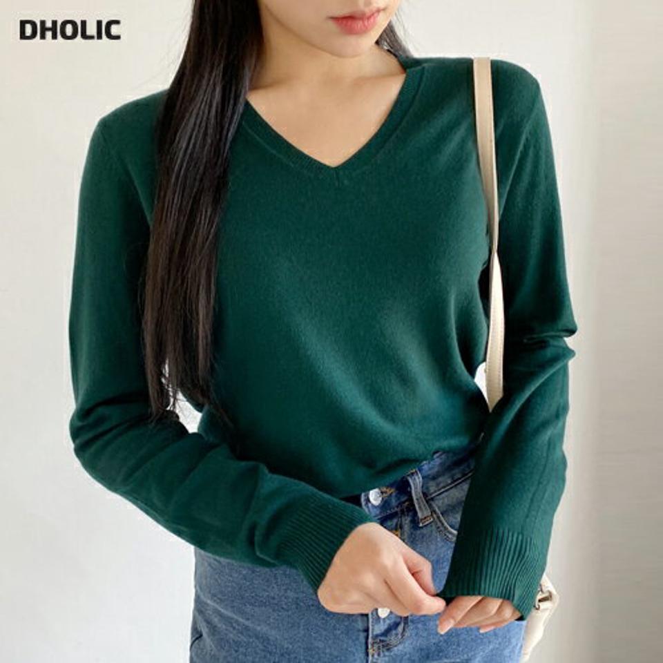 カシミヤ混Vネックニット・全8色・b01265 レディース 【tops】韓国ファッション トップス ニット 長袖 カシミヤ Vネック ソフト やわらかい カラーニット シンプル カラーアイテム スリム 緑 グリーン ガーリー デイリー カジュアル デコルテ 秋 冬 NIJU