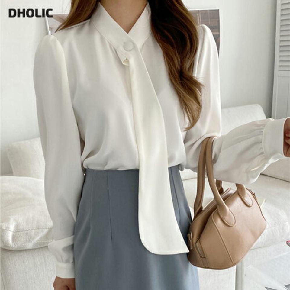 【新作10%OFF】フライフロントリボンブラウス・全2色・t01290 レディース 【bl】韓国ファッション トップス ブラウス 長袖 ネックリボン リボン オフィスカジュアル オフィス フェミニン 上品 体型カバー 細身 秋 冬 NIJU