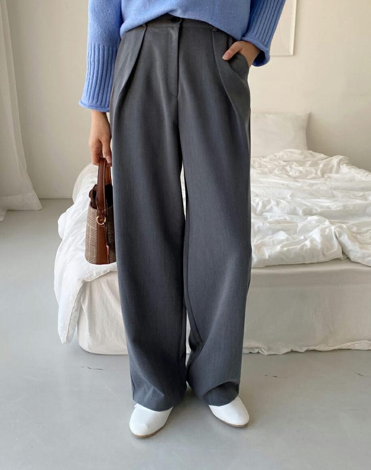 ストレートタックスラックスパンツ・全3色・t01280 レディース 【pt】韓国ファッション ボトムス パンツ ロング ストレート ワイド スラックス ルーズ ゆったり スリム 体型カバー 美脚 10分丈 十分丈 カジュアル オフィスカジュアル 秋 冬 NIJU