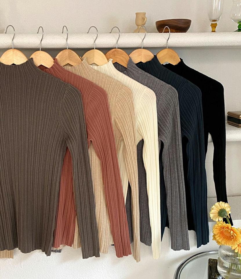 ≪人気商品再入荷≫カシミヤ混リブハーフネックニット・全7色・b65357 レディース 【tops】韓国ファッション トップス ニット 大人 長袖 ハーフネック カシミヤ混 リブ カジュアル スリム デイリー フェミニン 上品 無地 シンプル 茶色 秋 冬