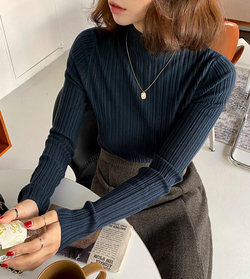 ≪人気商品再入荷≫カシミヤ混リブハーフネックニット・全7色・b65357 レディース 【tops】韓国ファッション トップス ニット 大人 長袖 ハーフネック カシミヤ混 リブ カジュアル スリム デイリー フェミニン 上品 無地 シンプル 茶色 秋 冬