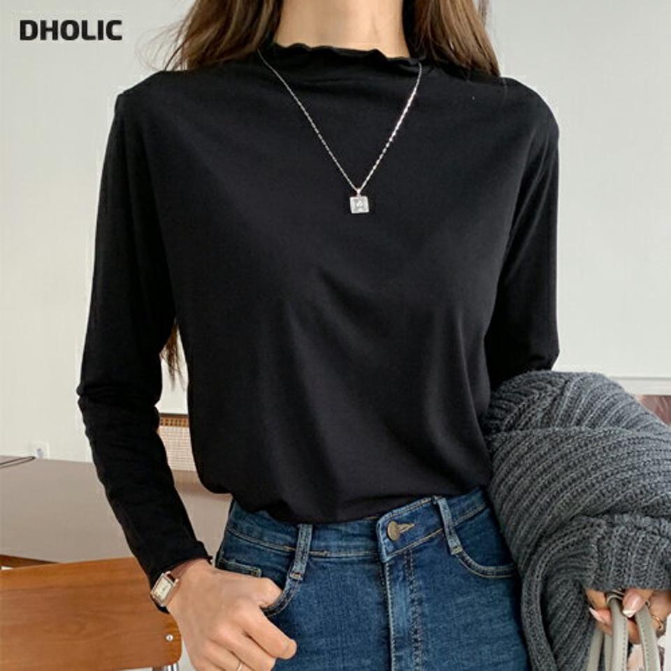 裏起毛ウェーブTシャツ・全4色・t65352 レディース 【tops】韓国ファッション トップス Tシャツ 大人 長袖 ハーフネック 裏起毛 ウェーブ 無地 ベーシック シンプル カジュアル スリム 体型カバー 細身 フェミニン デイリー 上品 秋 冬