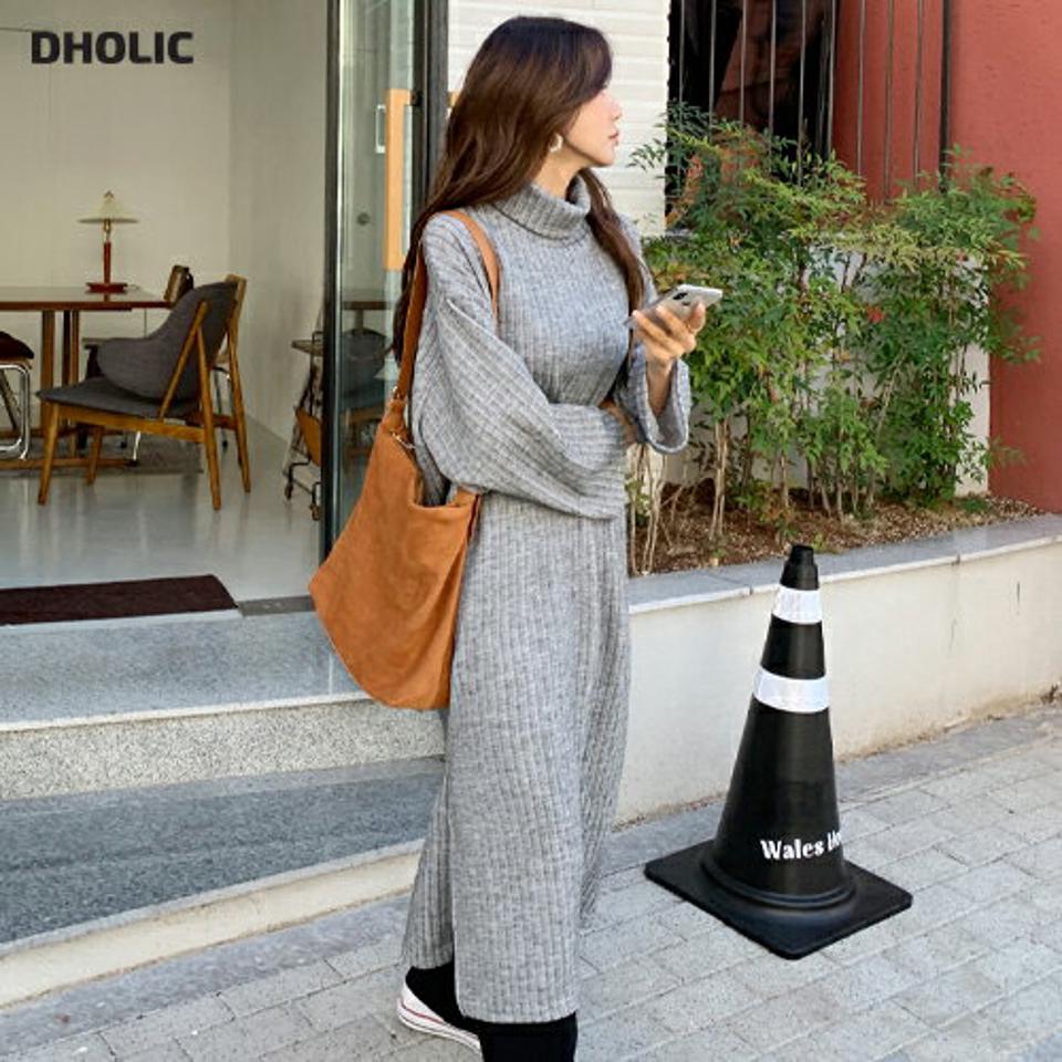 リブタートルネックワンピース・全3色・t65361 レディース 【ops】韓国ファッション ワンピース ロング ロングワンピース 長袖 ワンマイルウェア タートルネック リブ ロング丈 無地 ベーシック シンプル フェミニン 体型カバー カジュアル 秋 冬
