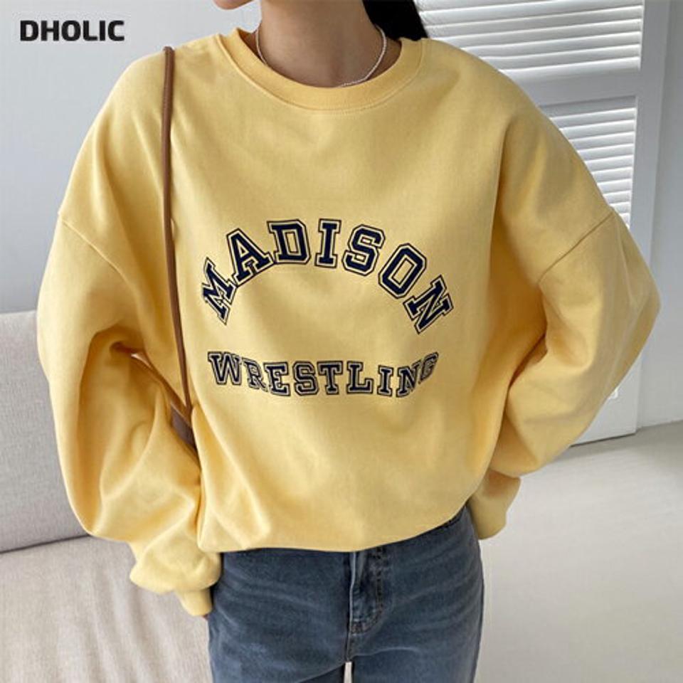 裏起毛MADISONレタリングスウェット・全3色・t65683 レディース 【tops】韓国ファッション トップス Tシャツ 大人 長袖 ラウンドネック レタリング ロゴ シンプル カジュアル ルーズ 体型カバー フェミニン デイリー 上品 秋 冬