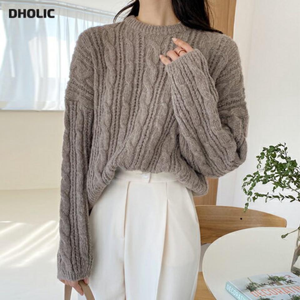 【只今10%OFF】メランジケーブル編みニット・全7色・t65682 レディース 【tops】韓国ファッション トップス ニット 大人 長袖 ラウンドネック メランジ リブ カジュアル ケーブル編み ドロップショルダー 体型カバー フェミニン 上品 シンプル 秋 冬【ニットセール】