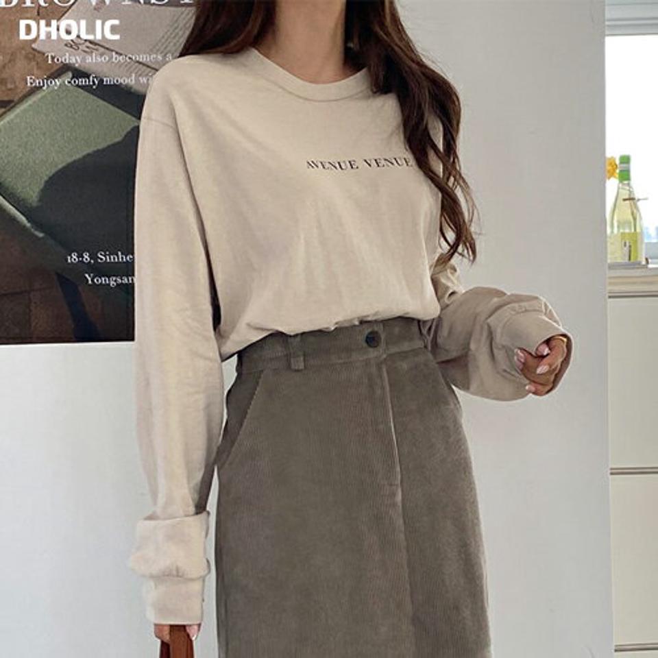 英字レタリング長袖Tシャツ・全5色・t65679 レディース 【tops】韓国ファッション トップス Tシャツ 大人 長袖 ラウンドネック レタリング ロゴ シンプル カジュアル ルーズ 体型カバー 細身 フェミニン デイリー 上品 秋 冬