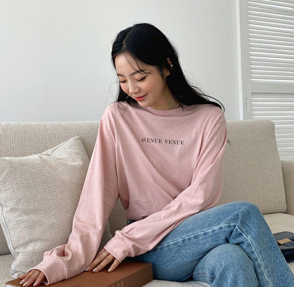 英字レタリング長袖Tシャツ・全5色・t65679 レディース 【tops】韓国ファッション トップス Tシャツ 大人 長袖 ラウンドネック レタリング ロゴ シンプル カジュアル ルーズ 体型カバー 細身 フェミニン デイリー 上品 秋 冬