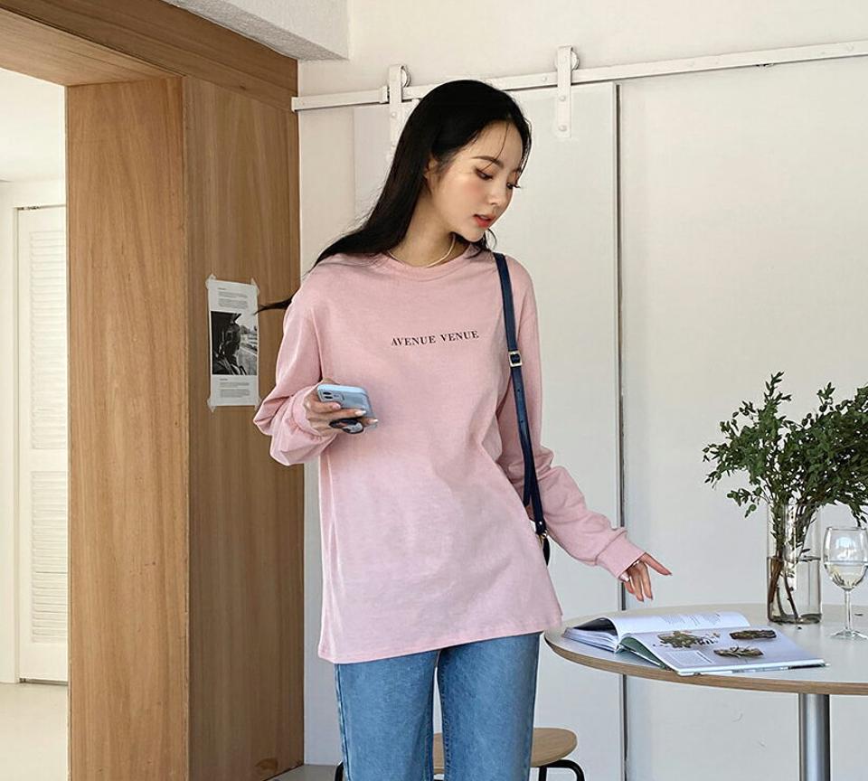 英字レタリング長袖Tシャツ・全5色・t65679 レディース 【tops】韓国ファッション トップス Tシャツ 大人 長袖 ラウンドネック レタリング ロゴ シンプル カジュアル ルーズ 体型カバー 細身 フェミニン デイリー 上品 秋 冬