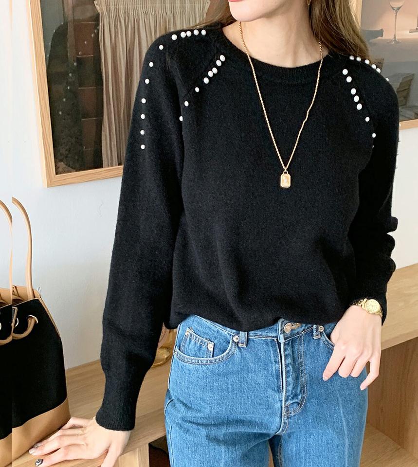 【新作10%OFF】フェイクパールラウンドニット・全3色・b00231 レディース 【tops】トップス ニット 長袖 パール フェミニン きれいめ 上品 大人 ラグランスリーブ ウール かわいい 秋 冬 韓国ファッション ハイホリHIHOLLI