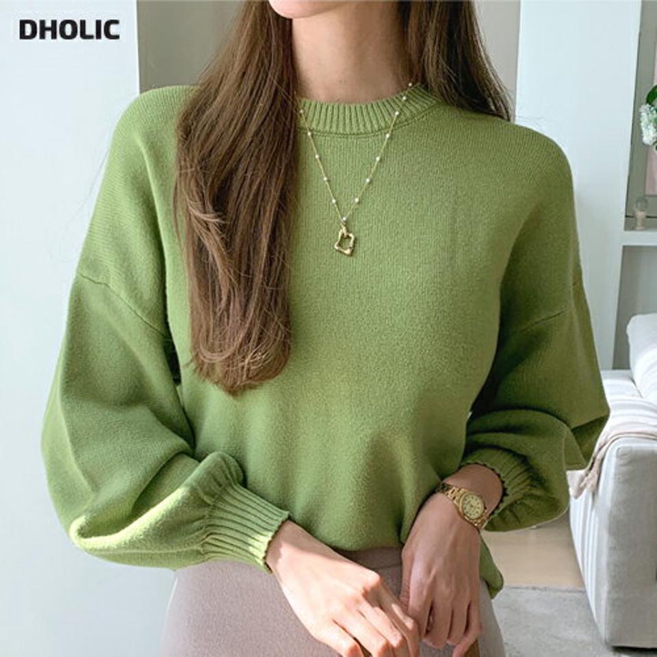 【スーパーセール特価】パフスリーブラウンドニット・全5色・t00234 レディース 【tops】トップス ニット 長袖 パフスリーブ パフ袖 単色 無地 シンプル ベーシック かわいい カジュアル ニットトップス カラーニット 秋 冬 韓国ファッション ハイホリHIHOLLI