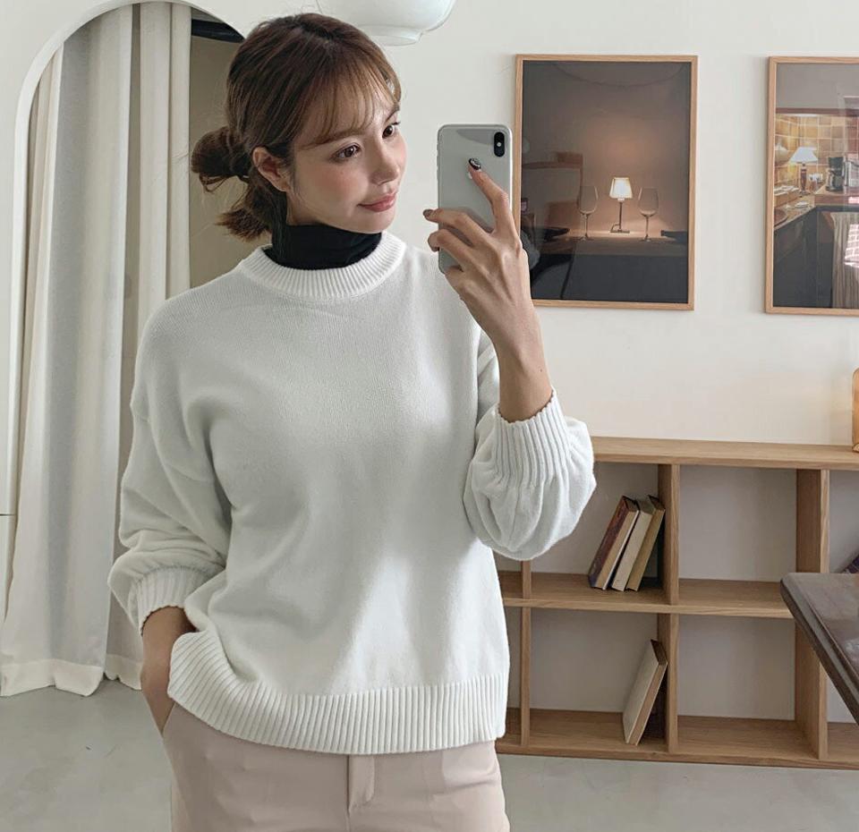 【スーパーセール特価】パフスリーブラウンドニット・全5色・t00234 レディース 【tops】トップス ニット 長袖 パフスリーブ パフ袖 単色 無地 シンプル ベーシック かわいい カジュアル ニットトップス カラーニット 秋 冬 韓国ファッション ハイホリHIHOLLI