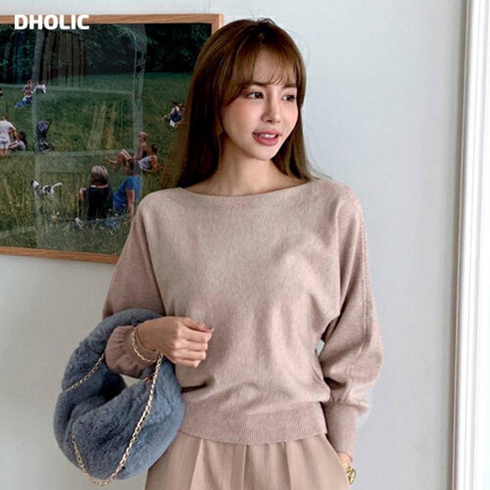 ドルマンボートネックニット・全4色・t00232 レディース 【tops】トップス ニット 年上 長袖 ニットトップス ボートネック ドルマンスリーブ カジュアル フェミニン 単色 無地 シンプル 大人 秋 冬 韓国ファッション ハイホリHIHOLLI