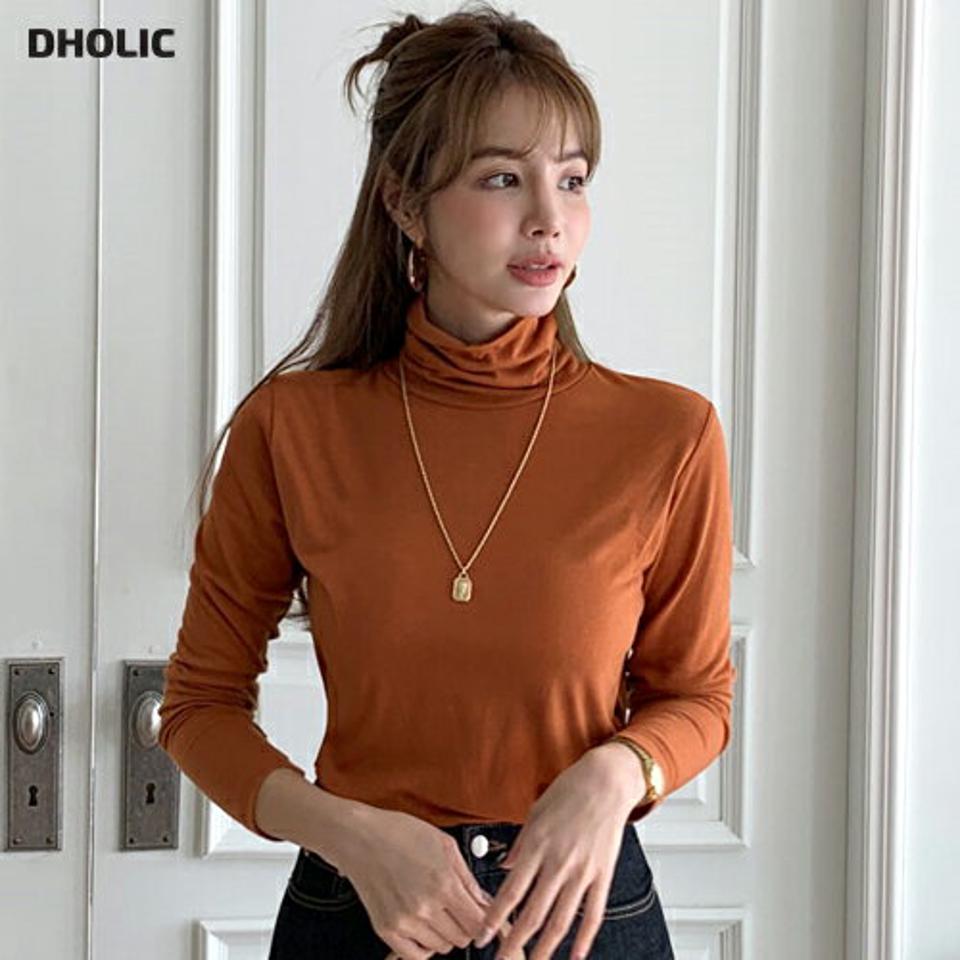≪人気商品再入荷≫タートルネックTシャツ・全6色・b00229 レディース 【tops】トップス Tシャツ 長袖 ロンT 単色 無地 シンプル ベーシック タートルネック オレンジ 大人 カジュアル プルオーバー 秋 冬 韓国ファッション HIHOLLI